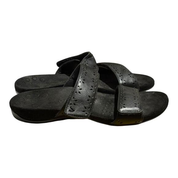 Vionic Belize Black Leather Orthotic Slide Sandals Women's Size 8 Adjustable - Picture 1 of 8